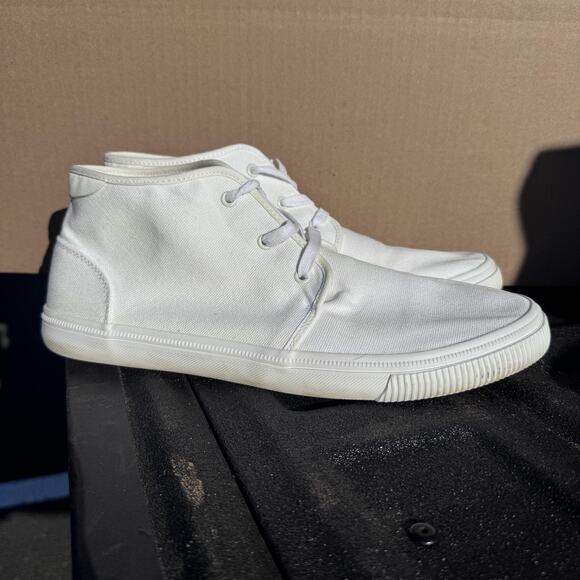 TOMS Shoes Mens 10.5 White Canvas High Top Casual Lace Up Sneakers Minimalist - Picture 1 of 11